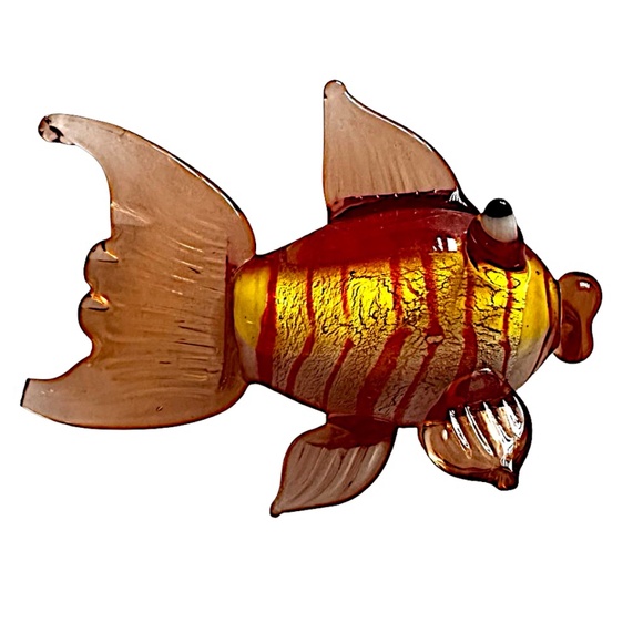 Hand Blown Art Glass Gold Fish Figurine Sculpture Collectible 2 3/4” - Picture 3 of 11